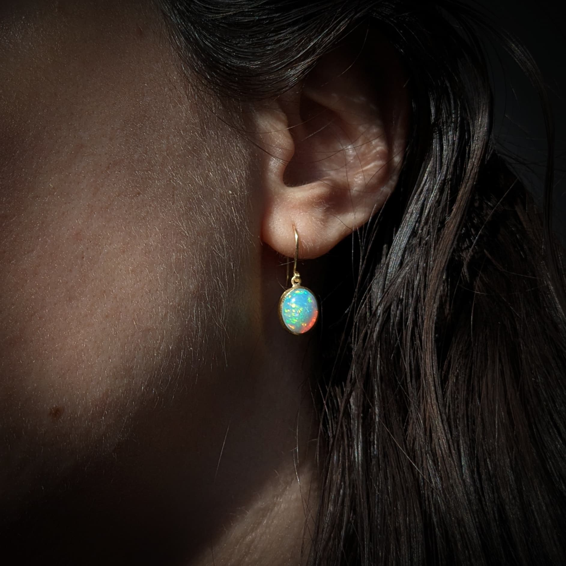 Handmade Opal Drop Earrings in Gold 14k 18k