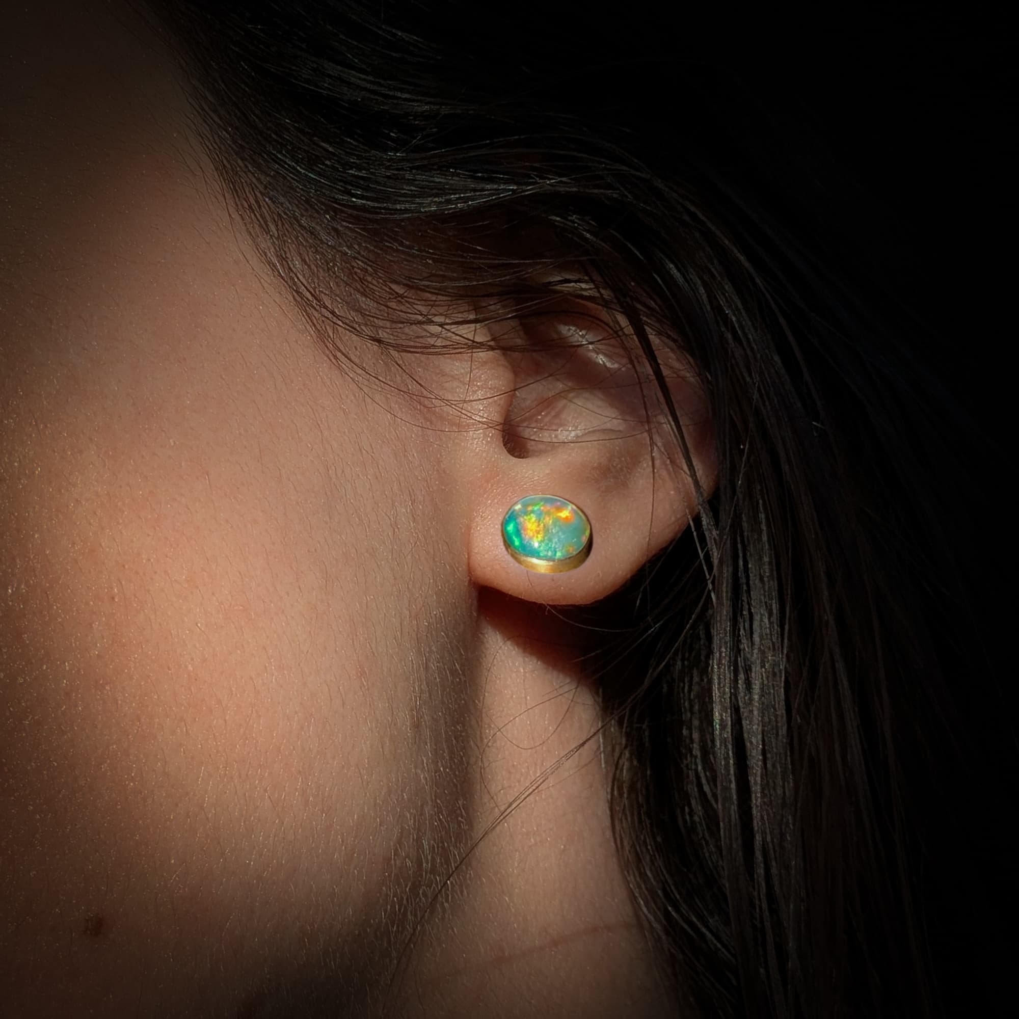 Handmade Opal Stud Earrings in Gold 14k 18k