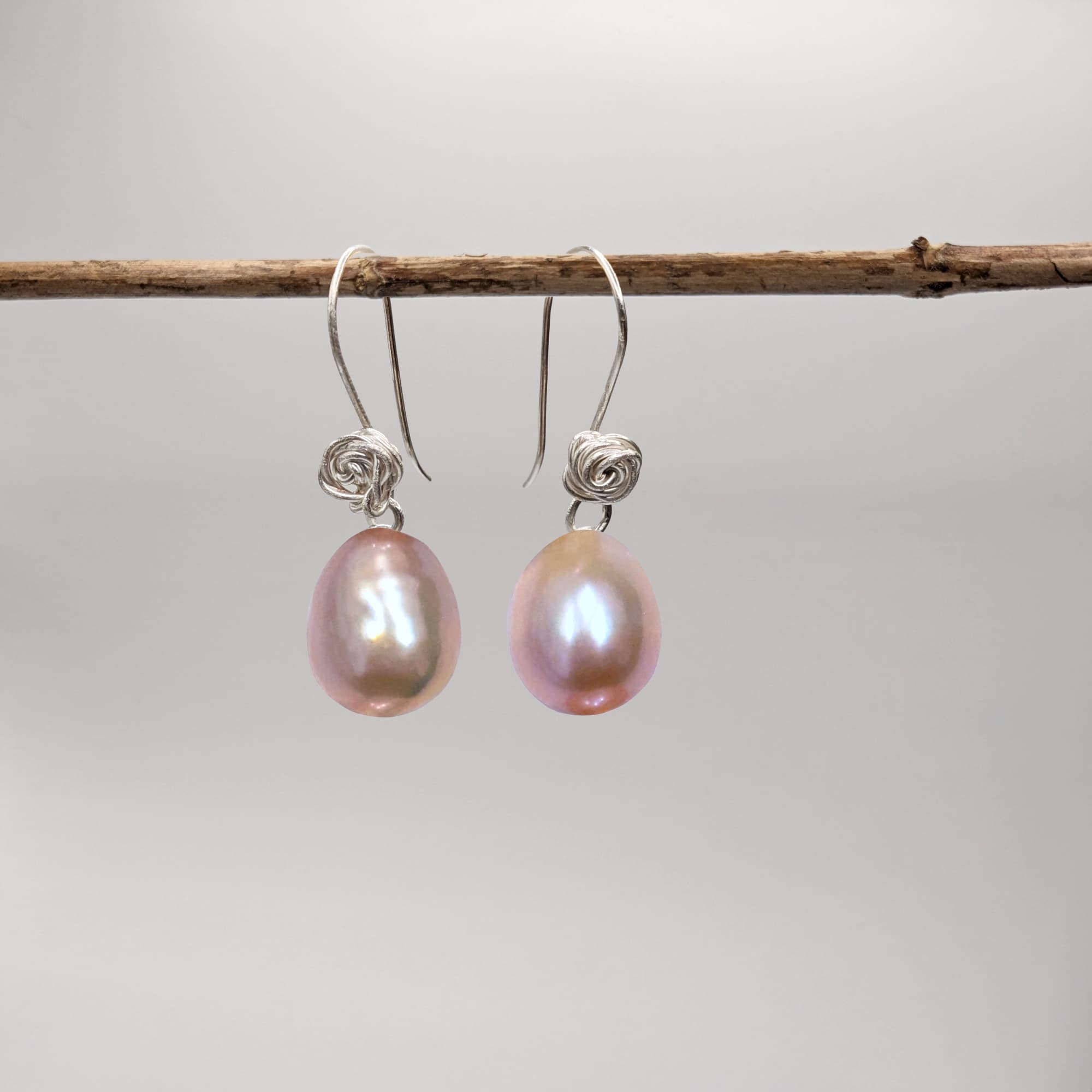 Pearl Rose Earrings Gold Silver Handmade
