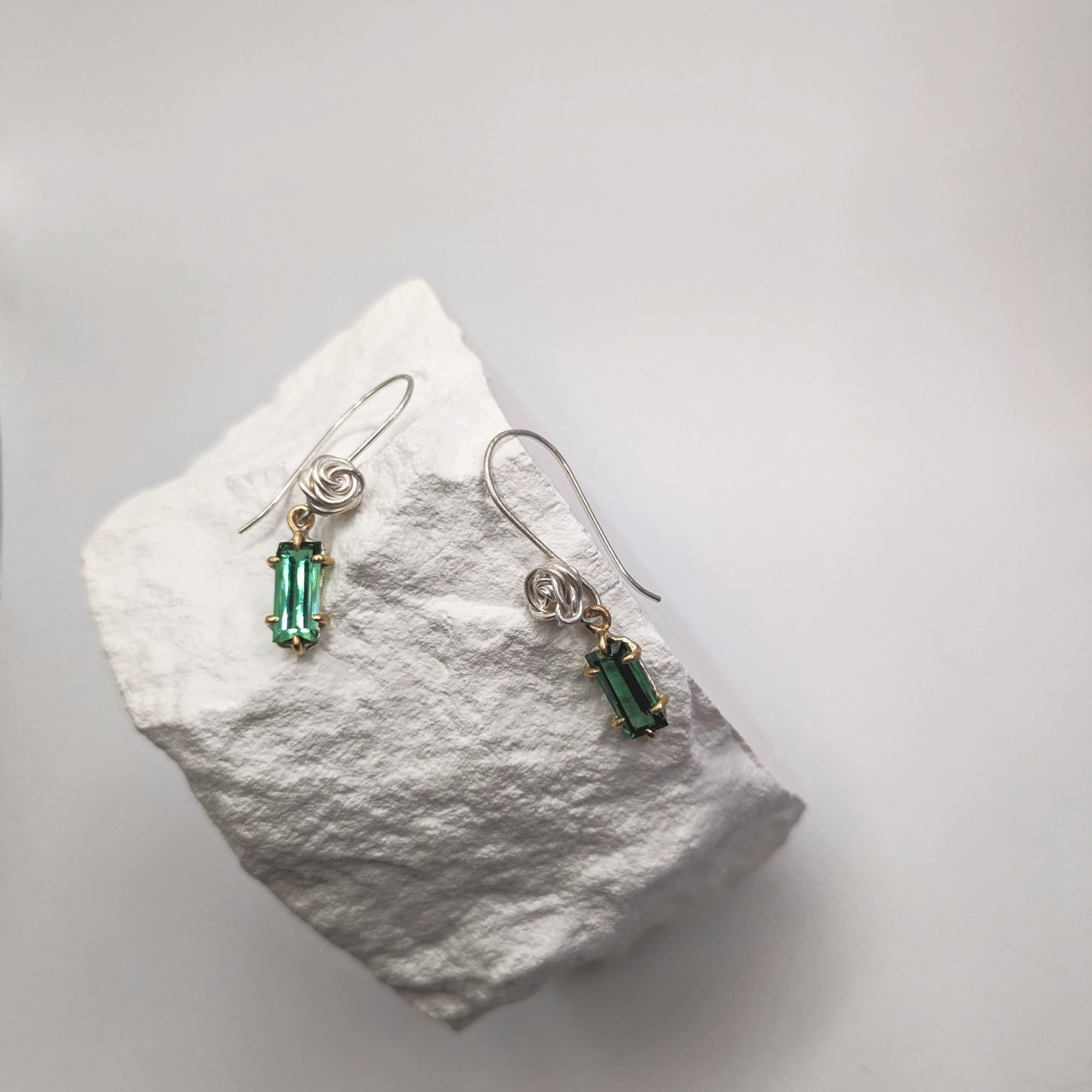 Rose Tourmaline Earrings Gold Silver Handmade