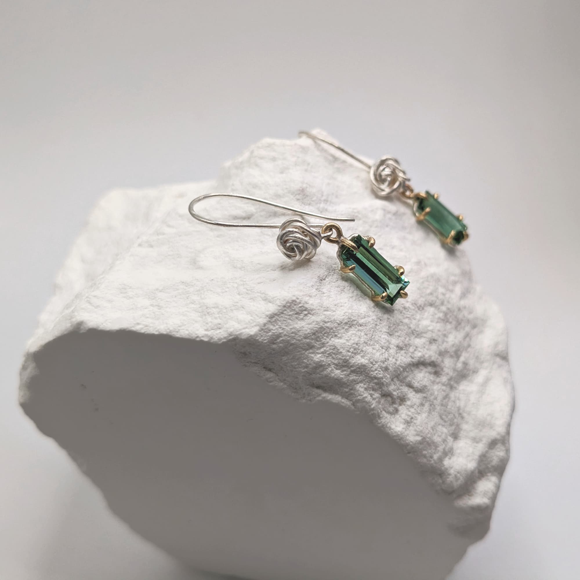 Rose Tourmaline Earrings Gold Silver Handmade