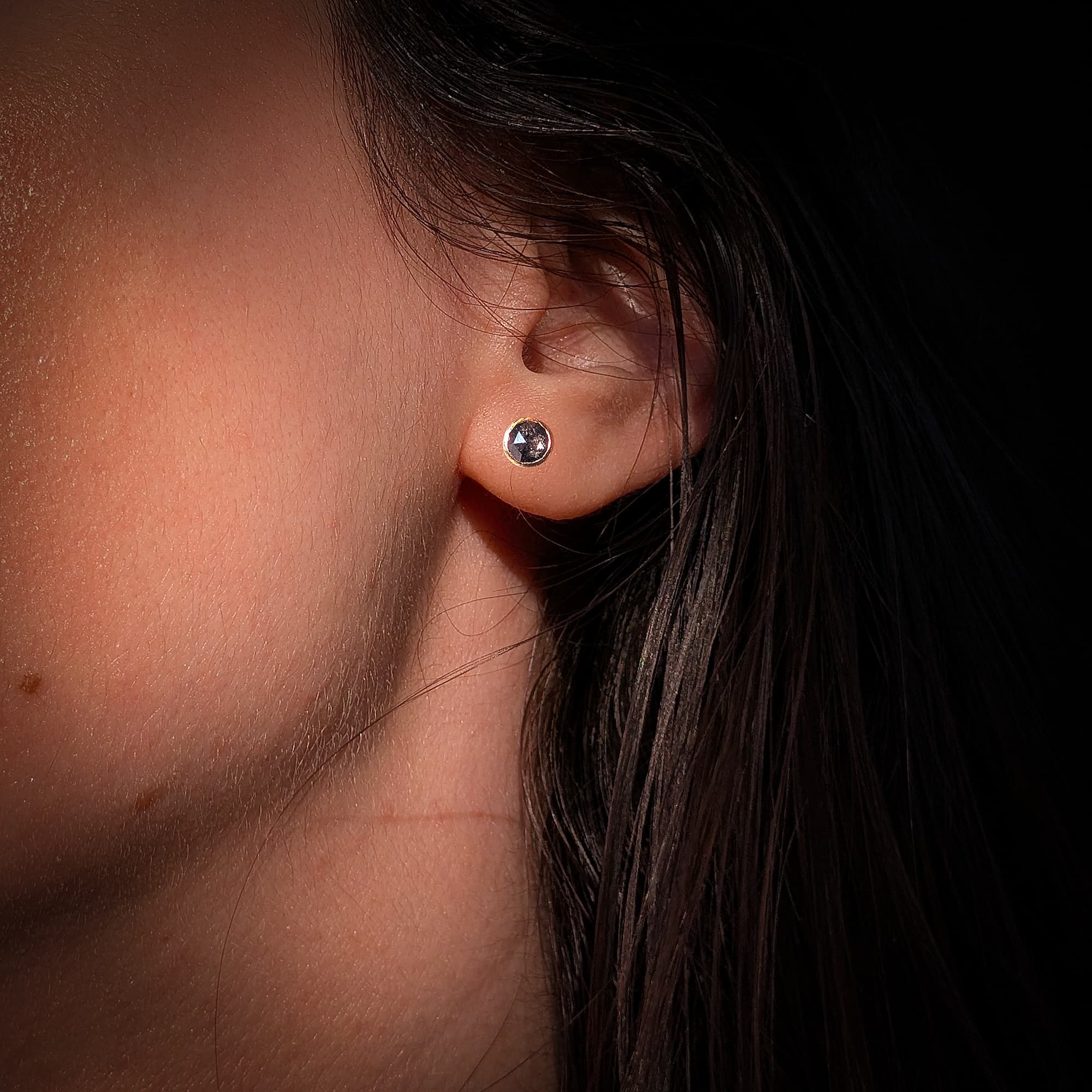 Peppery Diamond Gold Stud Earrings Handmade