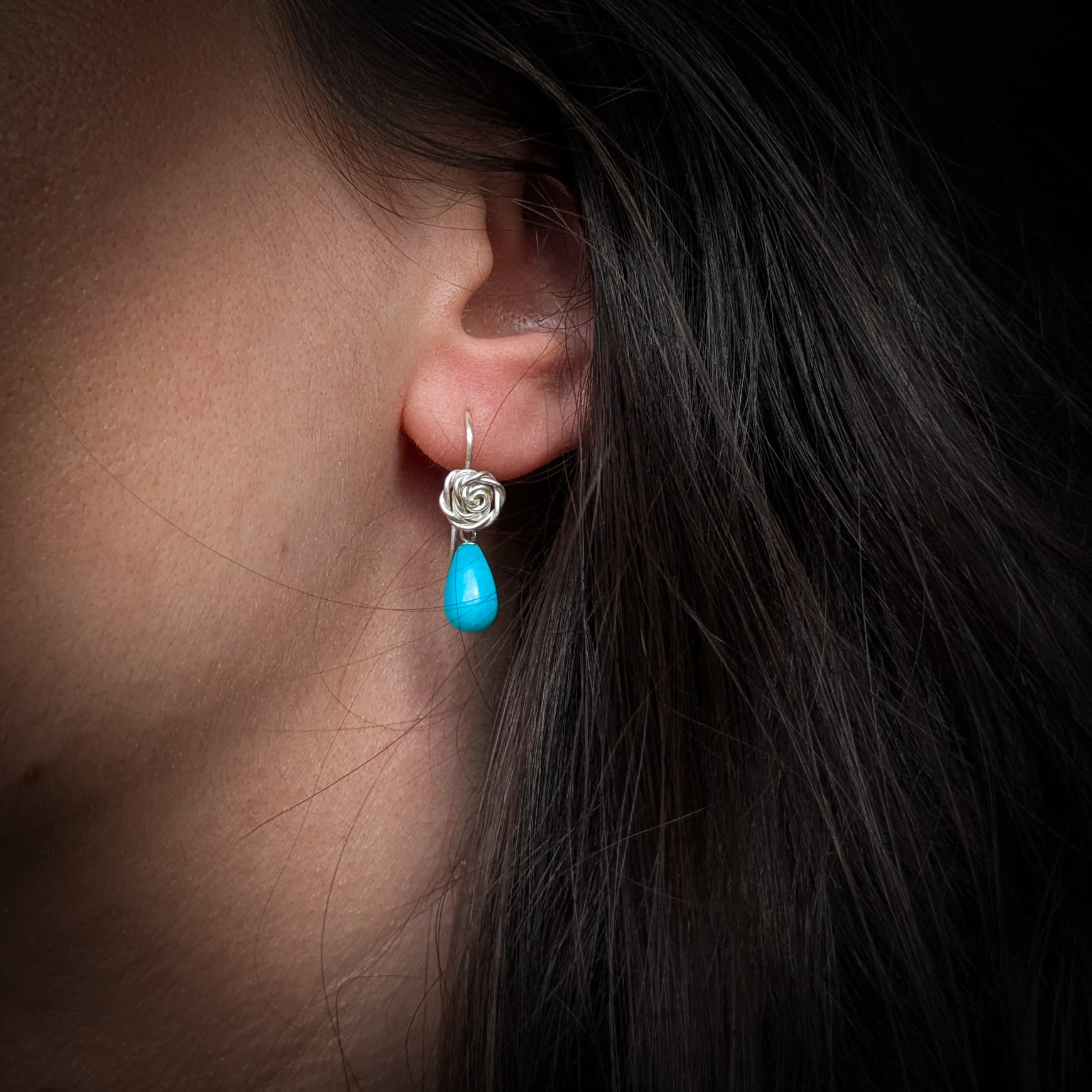 Amazonite Rose Earrings Gold Silver Handmade