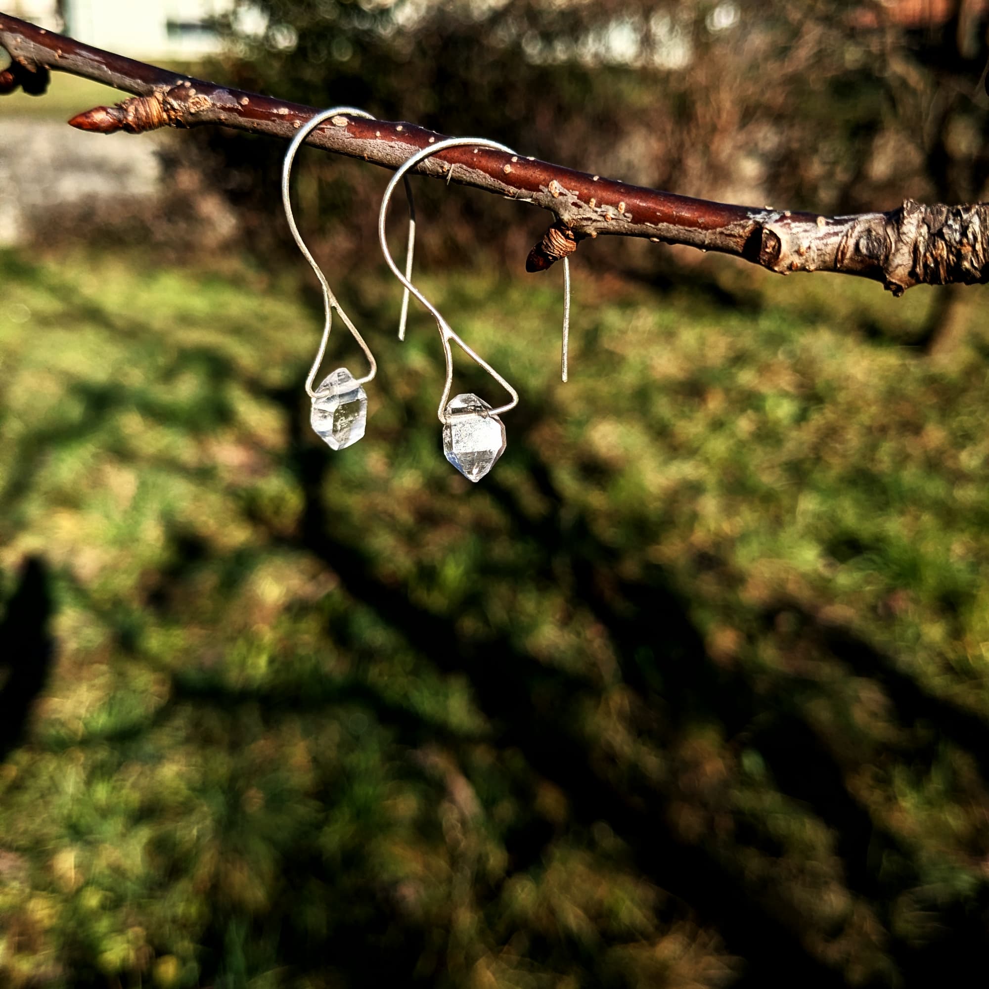 Herkimer Diamond Earrings Gold Silver Handmade