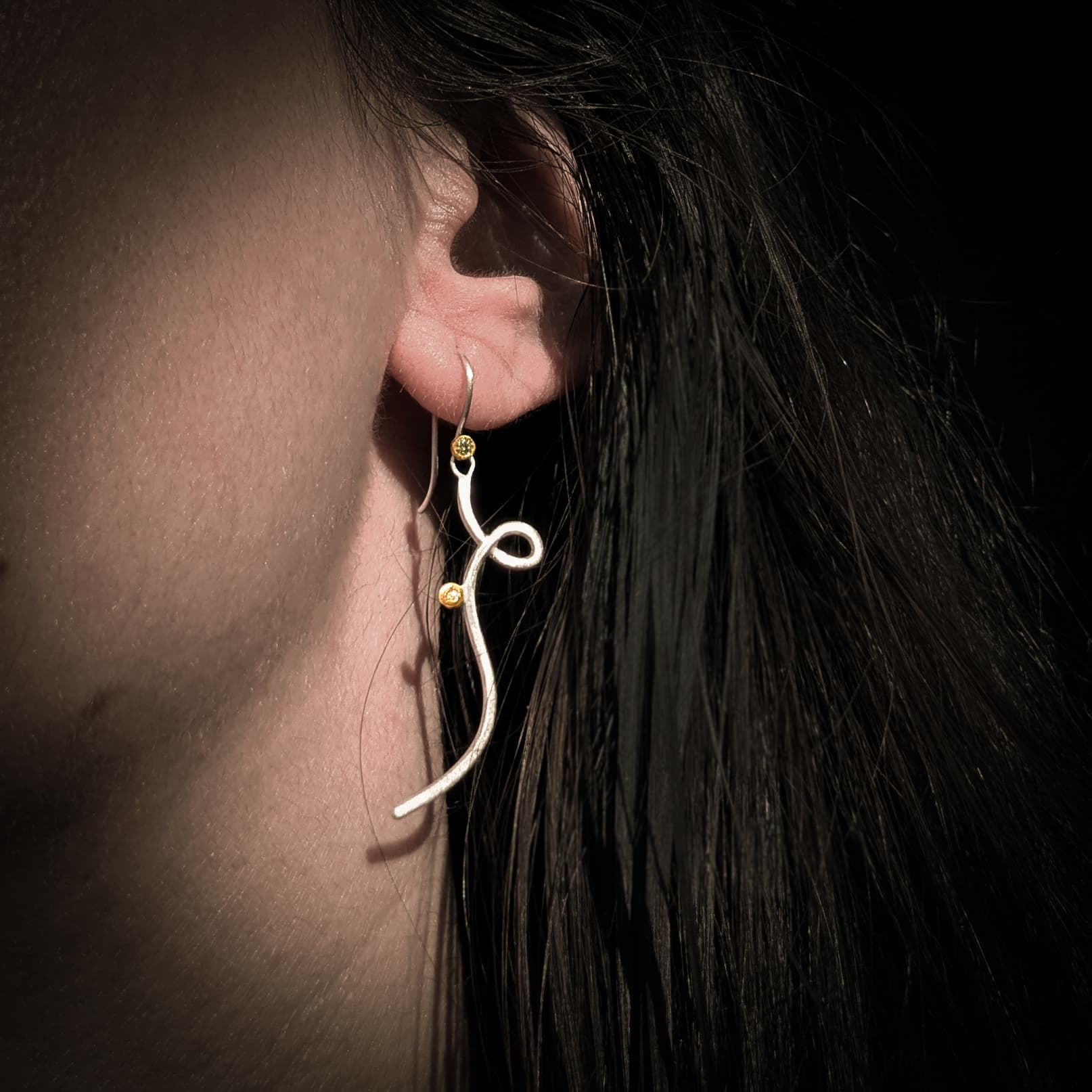 Handcrafted Diamonds Drop Earrings Gold Silver