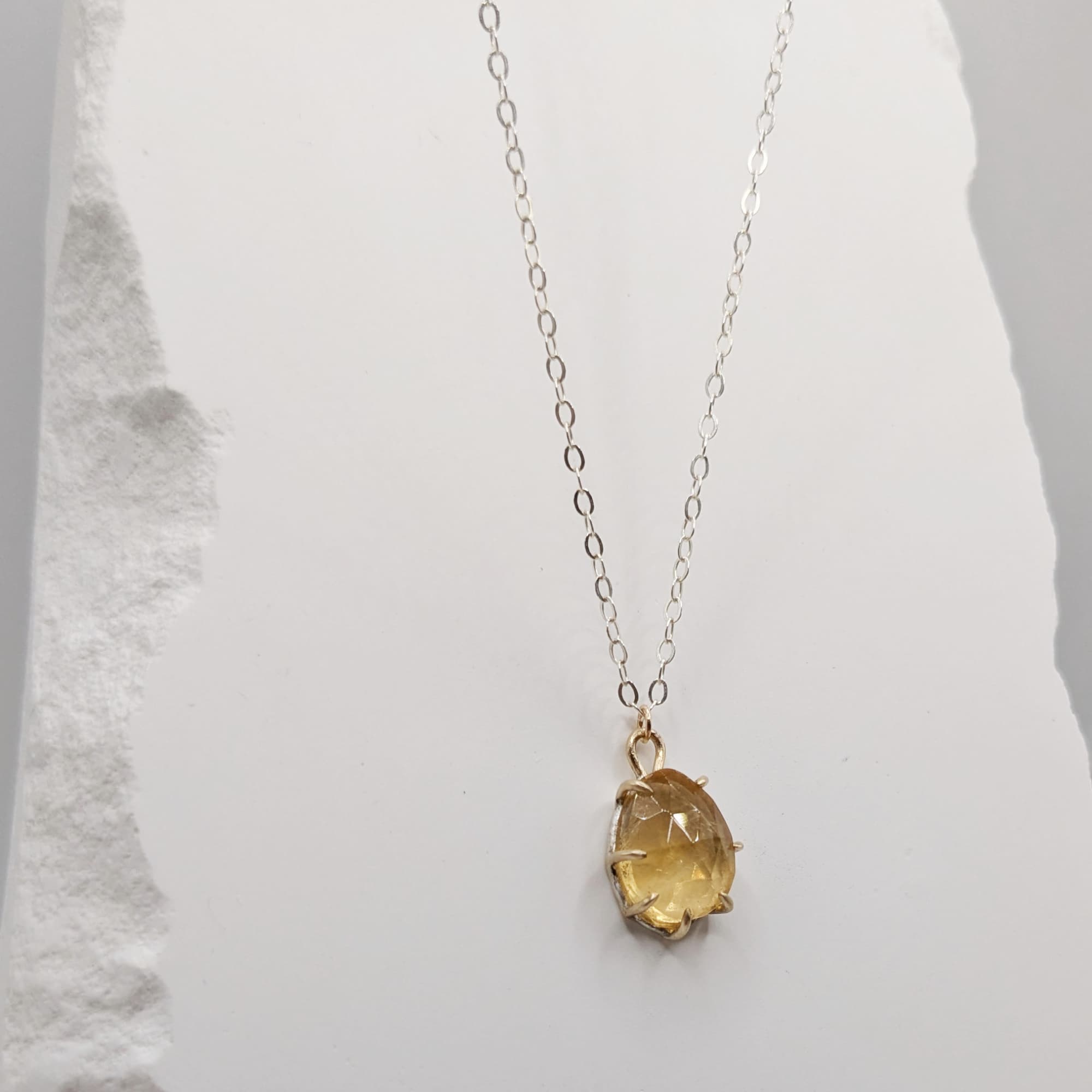 Citrine Necklace Gold Silver Handmade
