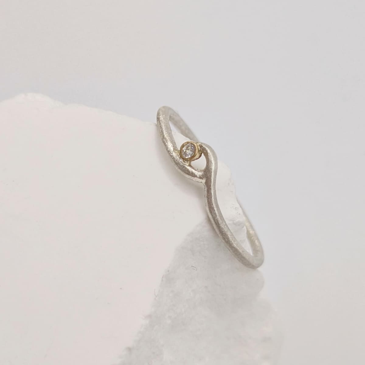 Gold Diamond Ring Silver Handmade