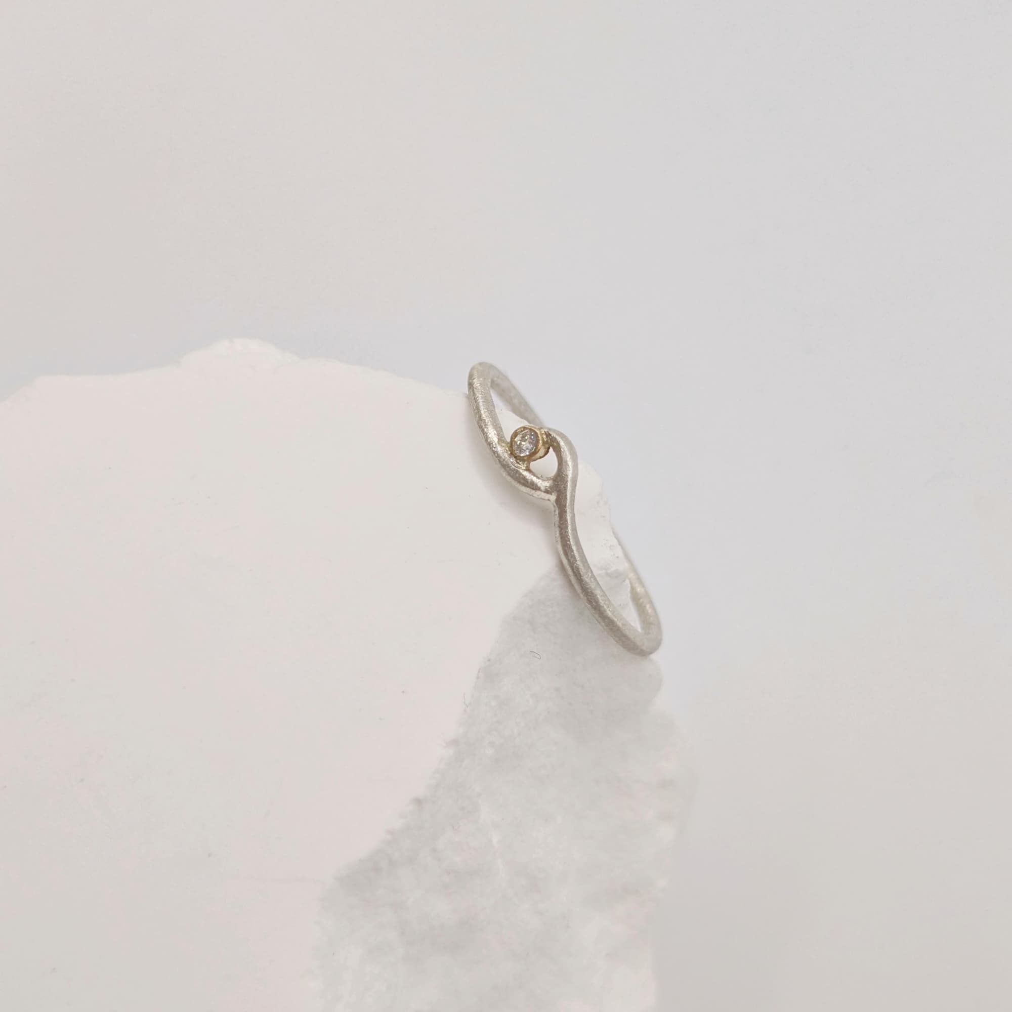 Gold Diamond Ring Silver Handmade