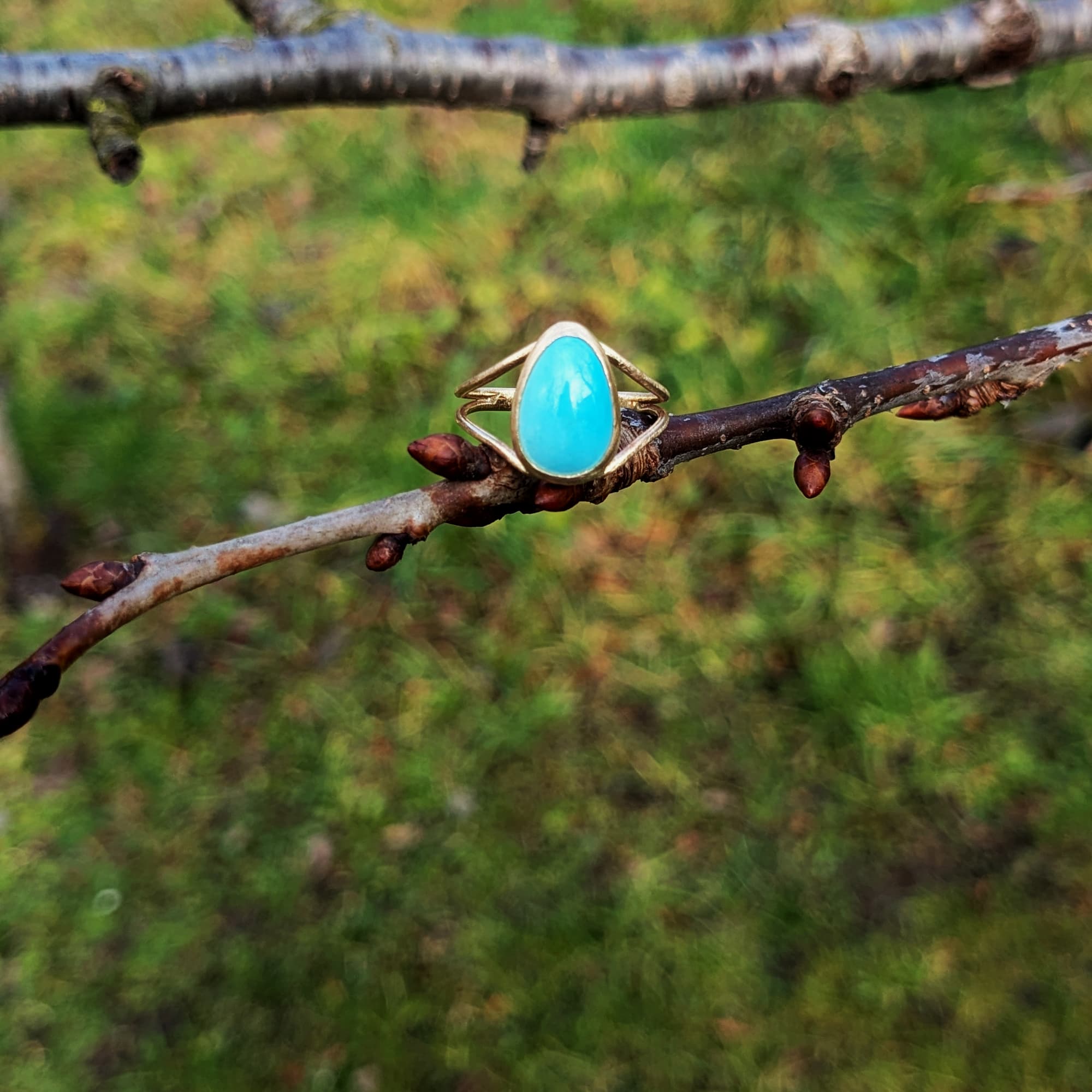 Turquoise Ring Gold Bezel Handmade