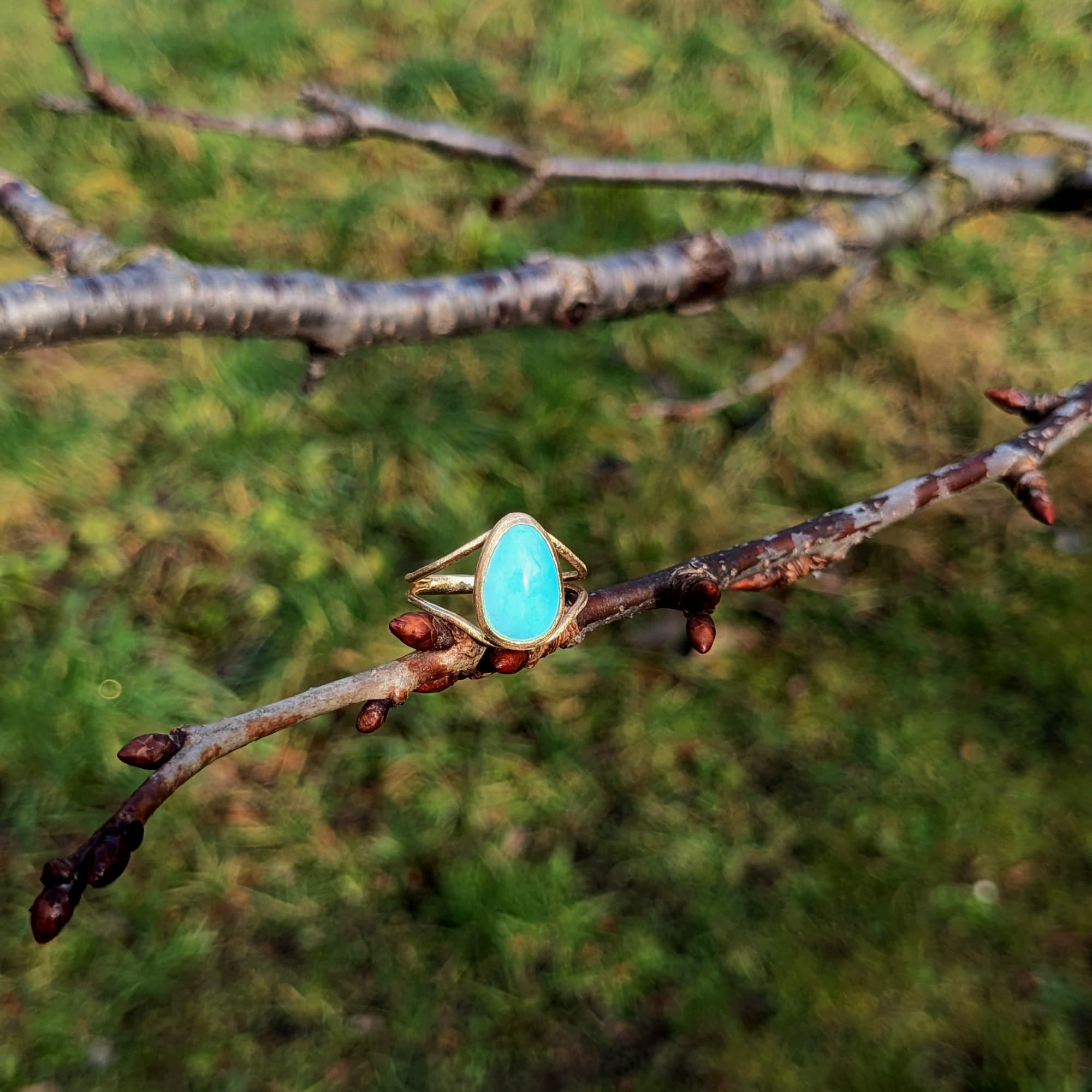Turquoise Ring Gold Bezel Handmade