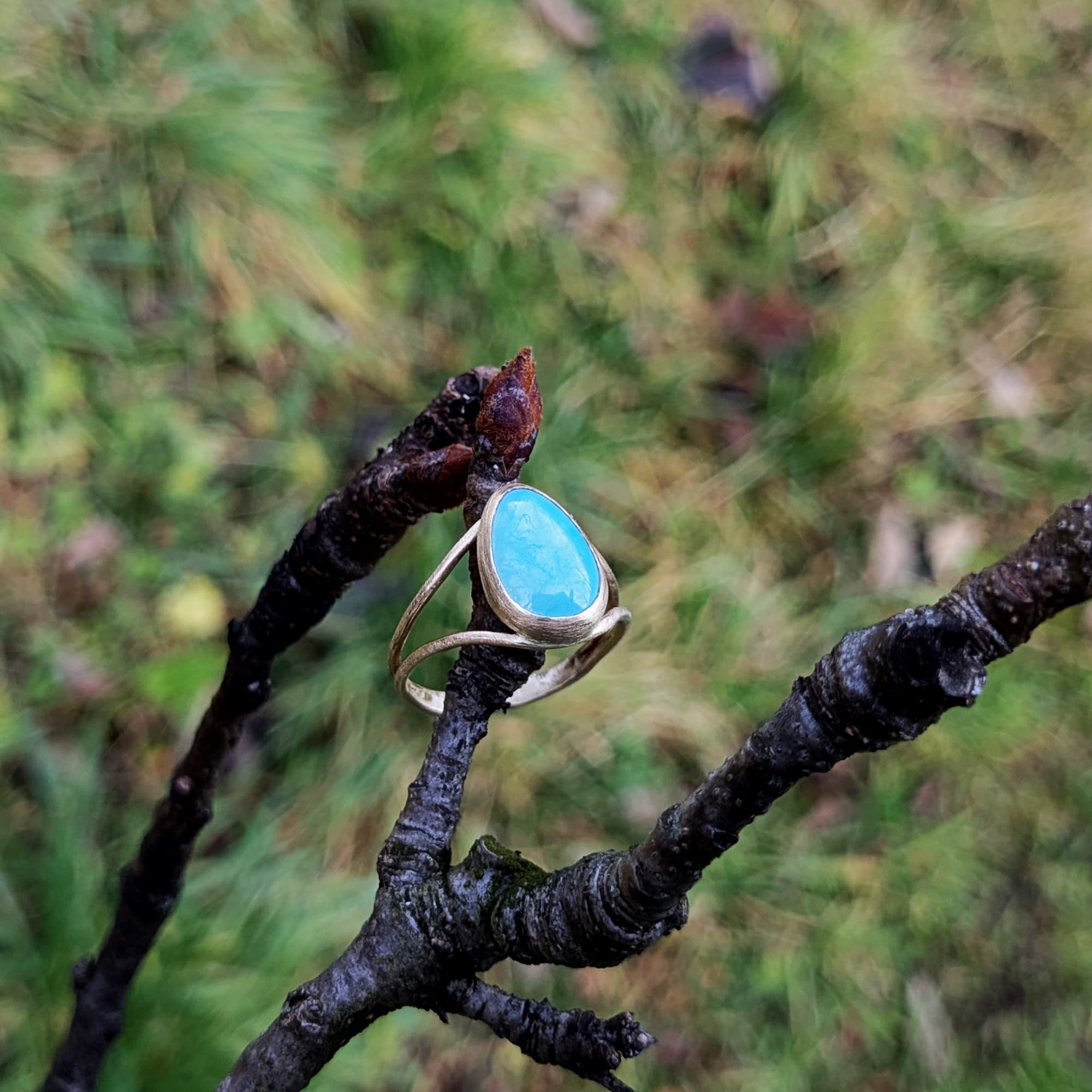 Turquoise Ring Gold Bezel Handmade