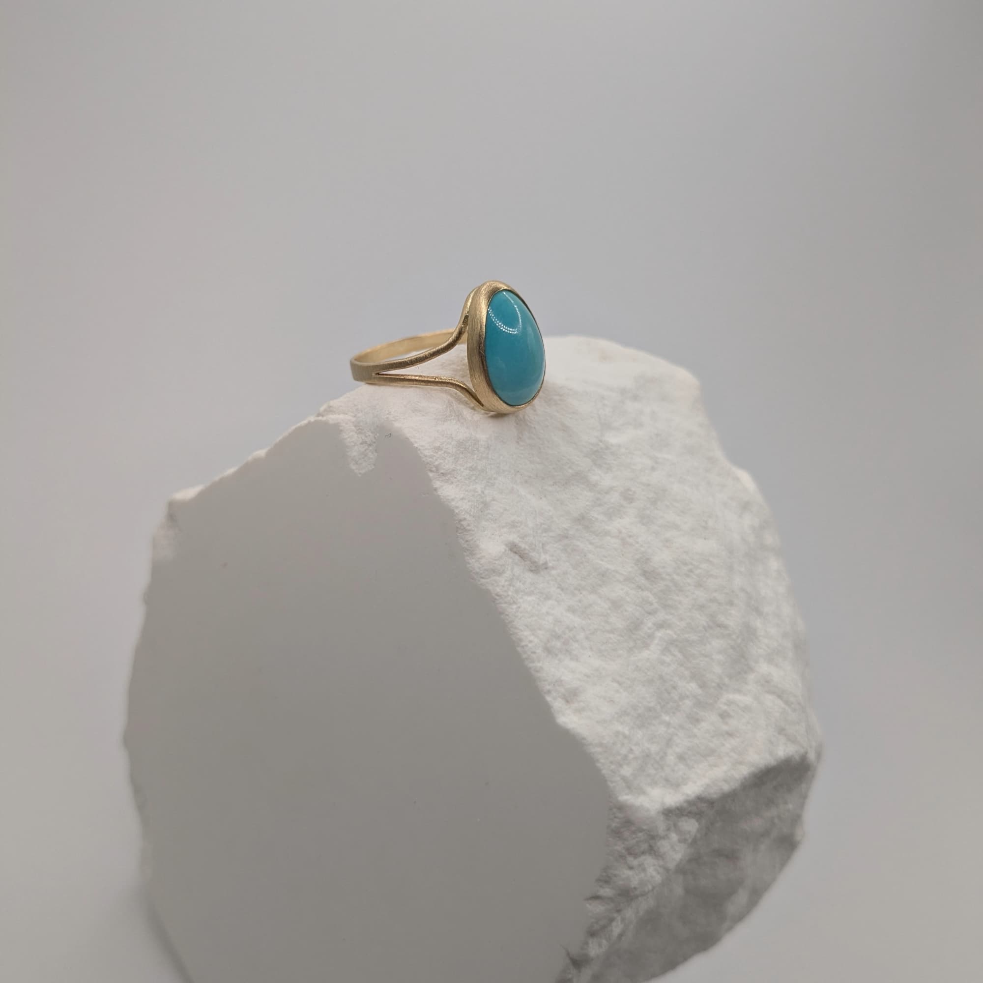 Turquoise Ring Gold Bezel Handmade