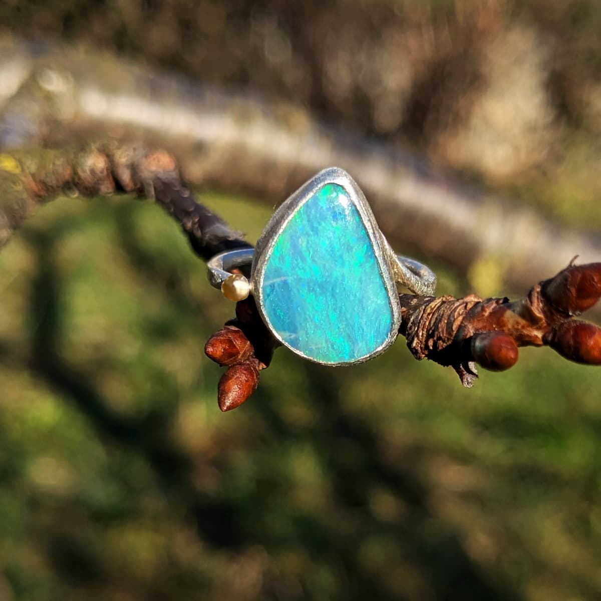 Handmade Opal Ring Gold Silver