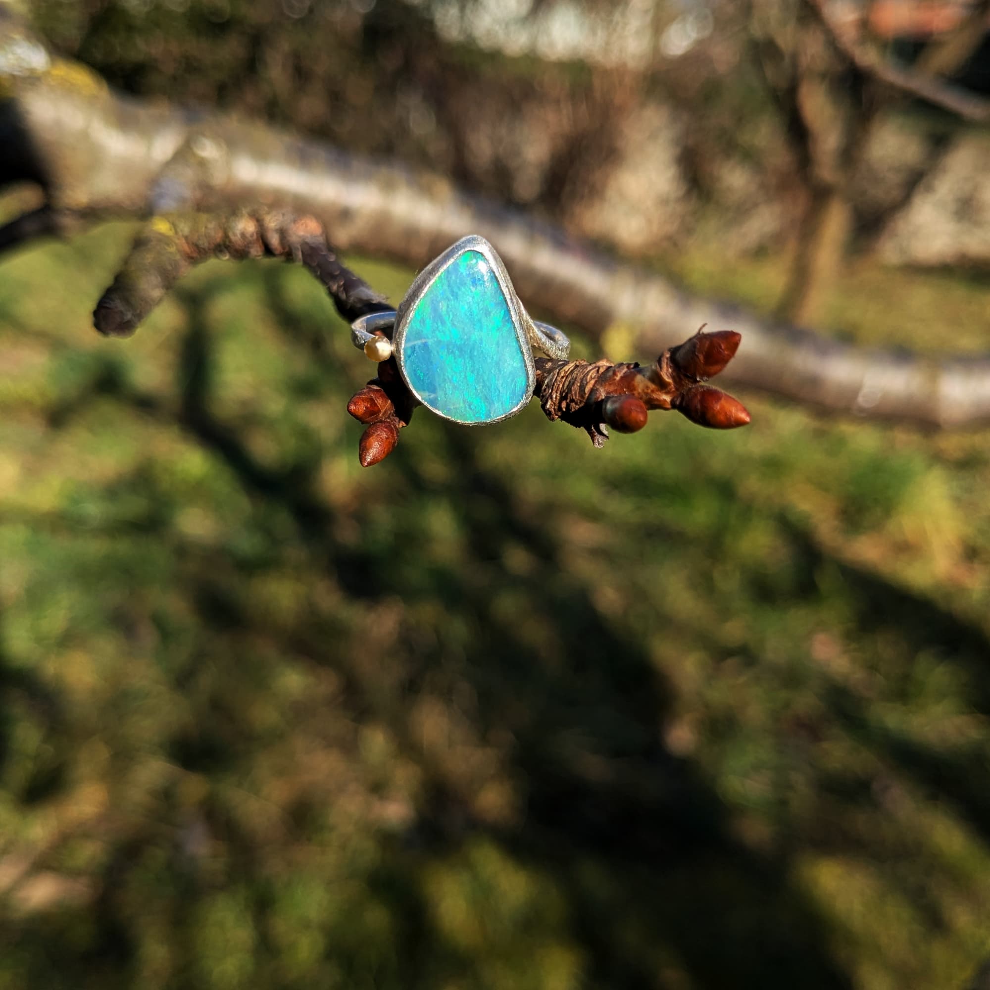 Handmade Opal Ring Gold Silver