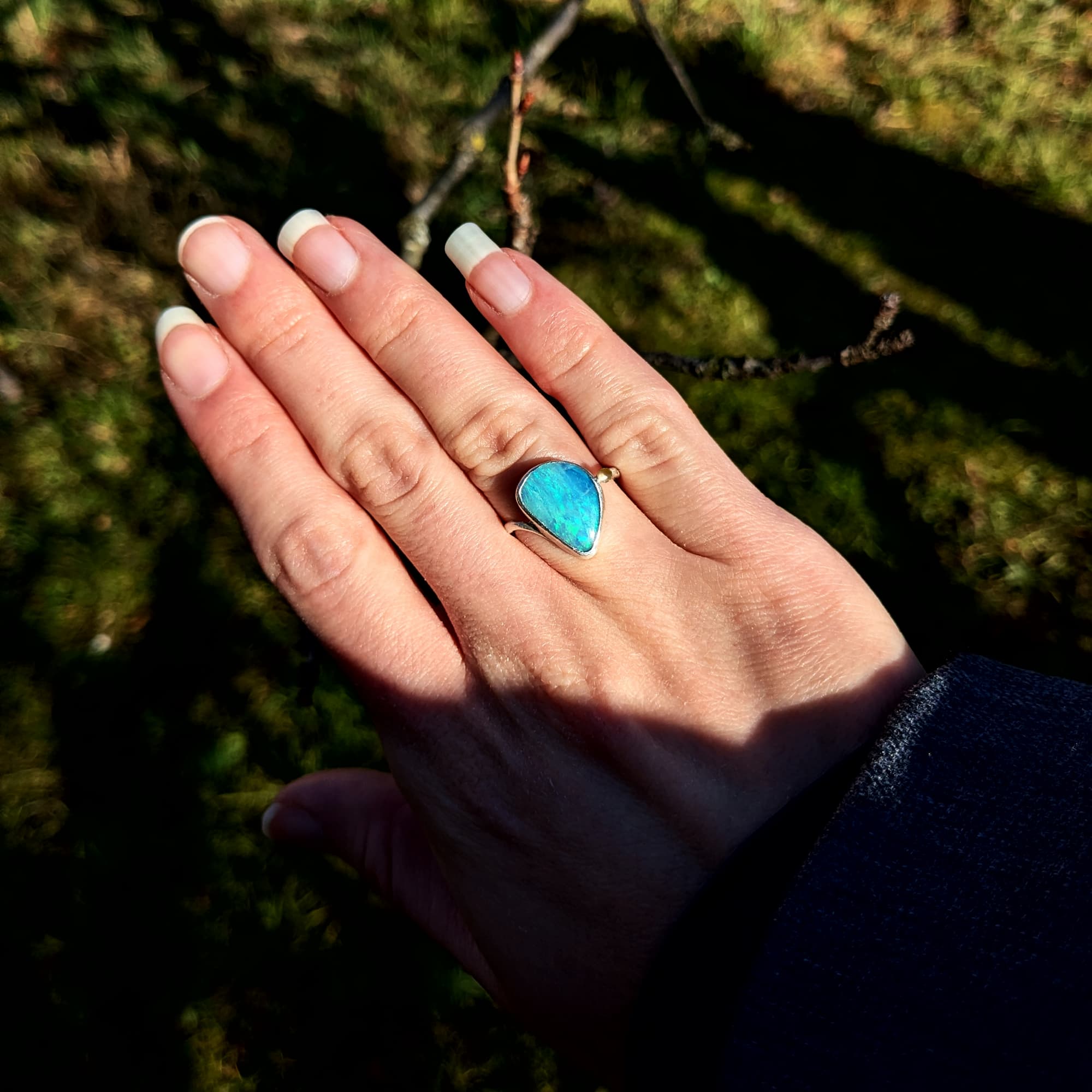 Handmade Opal Ring Gold Silver